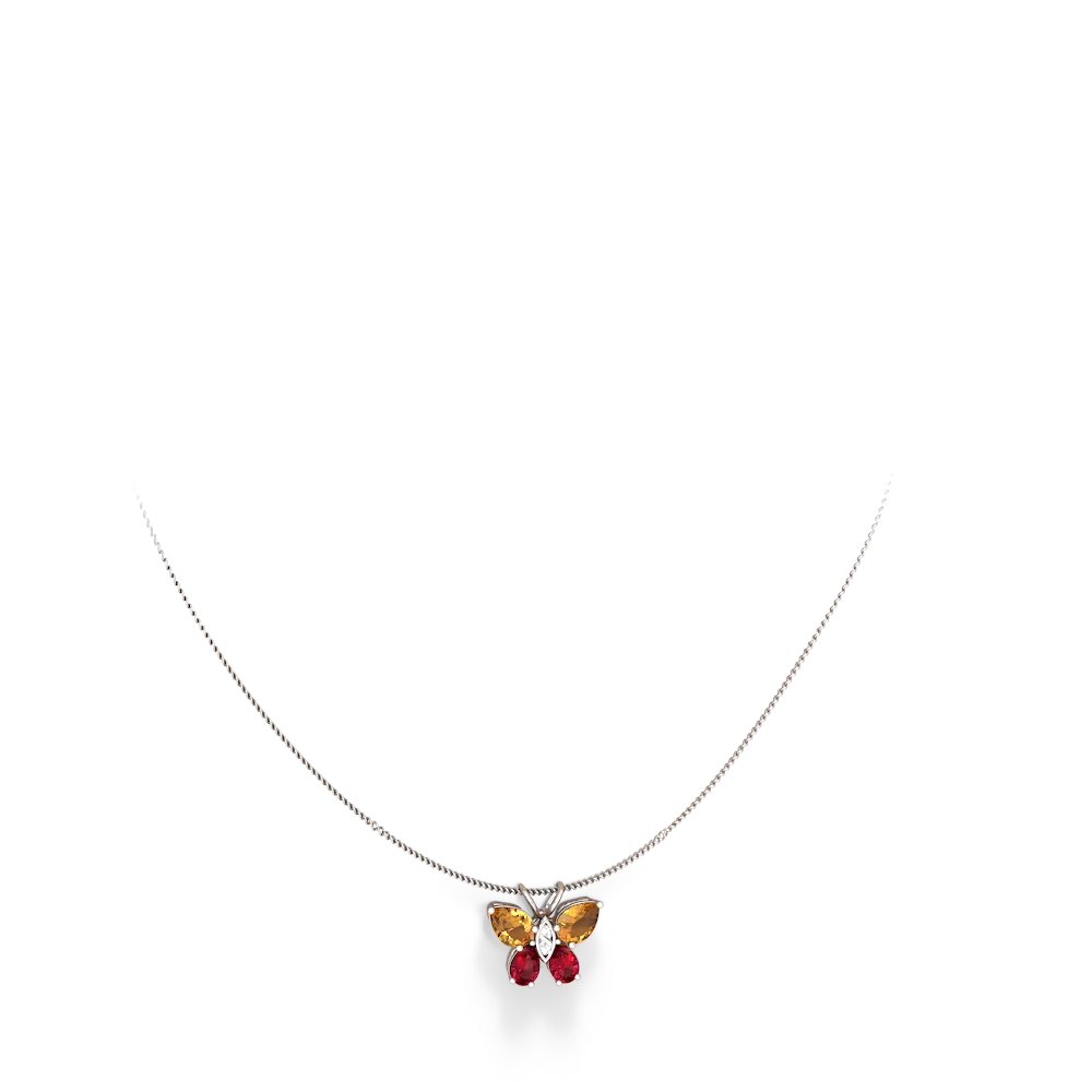 Citrine Butterfly 14K White Gold pendant P2215