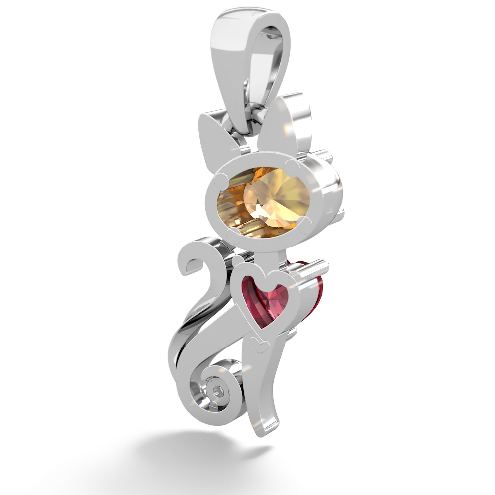 Citrine Kitten 14K White Gold pendant P5780