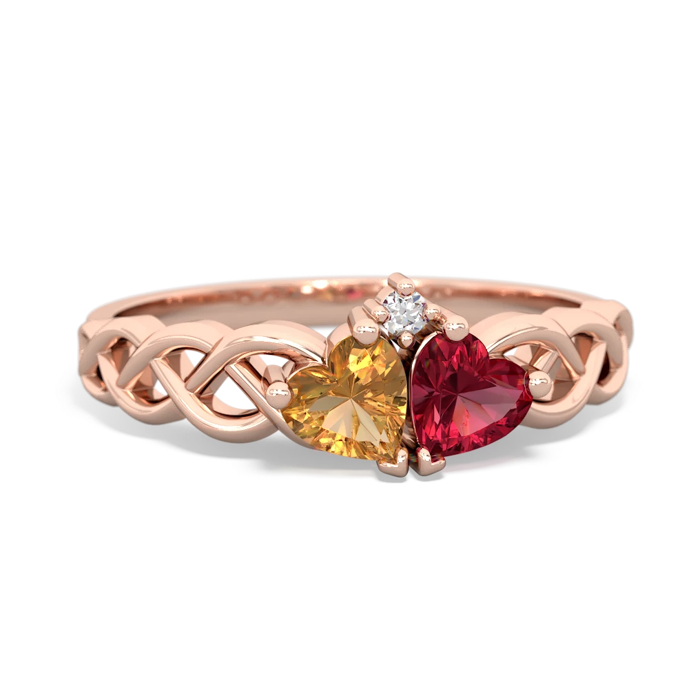 Citrine Heart To Heart Braid 14K Rose Gold ring R5870