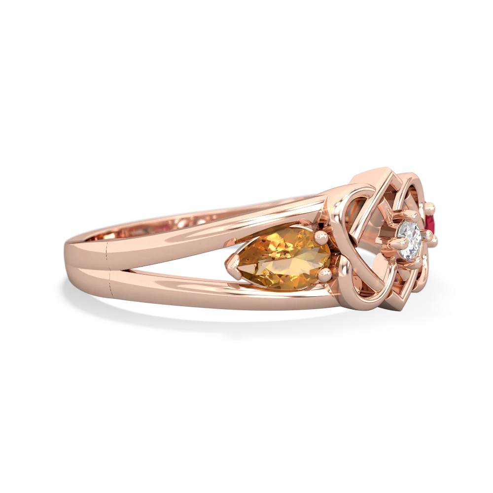 Citrine Hearts Intertwined 14K Rose Gold ring R5880