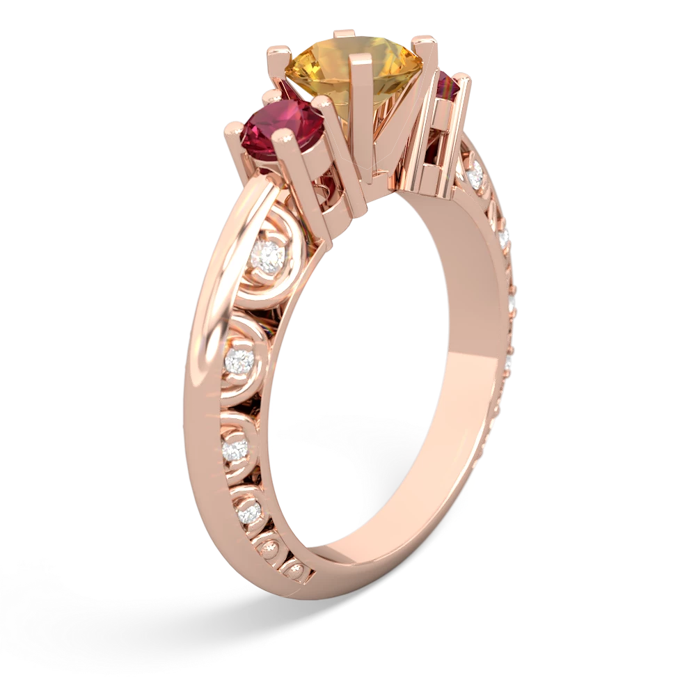 Citrine Art Deco Eternal Embrace Engagement 14K Rose Gold ring C2003