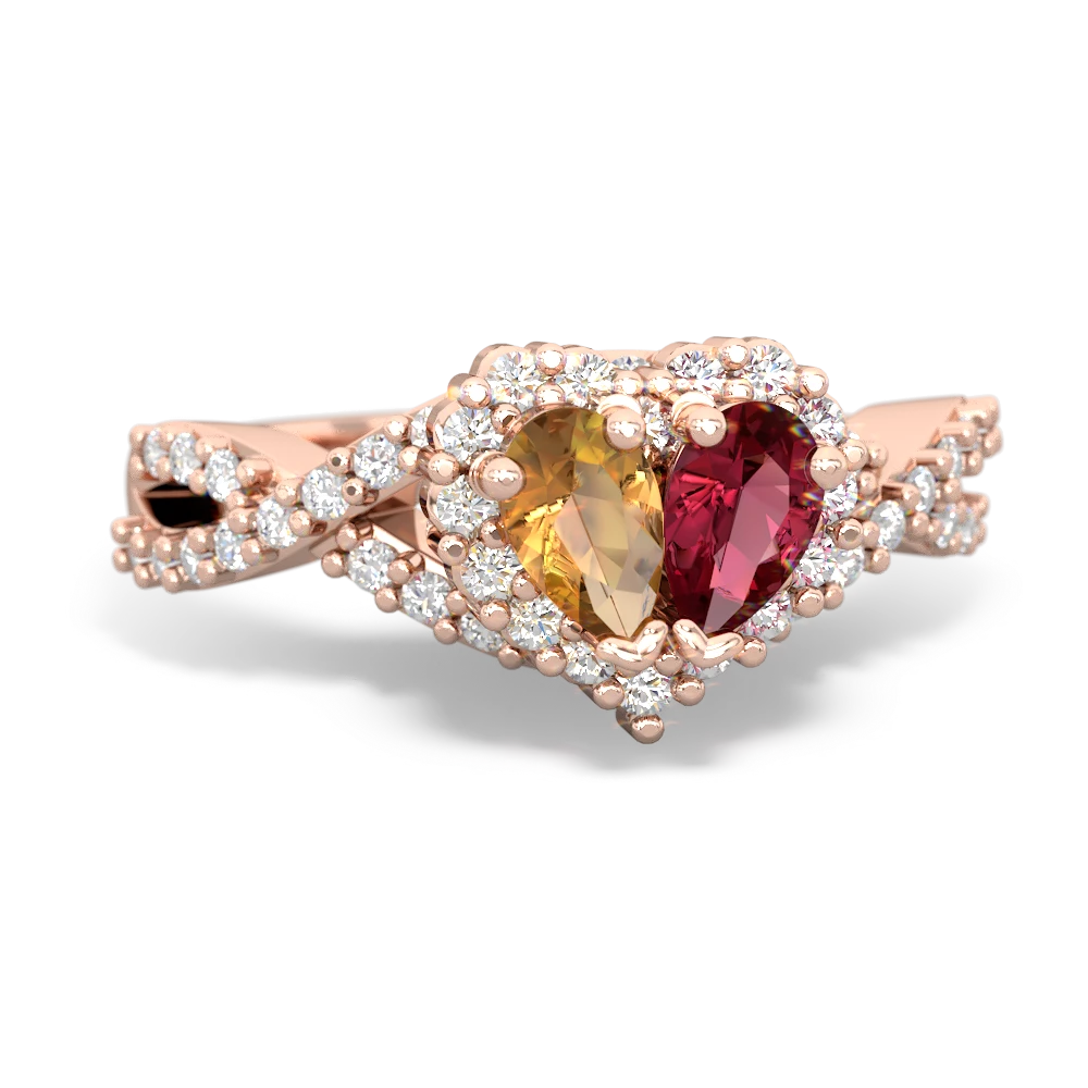 Citrine Diamond Twist 'One Heart' 14K Rose Gold ring R2640HRT