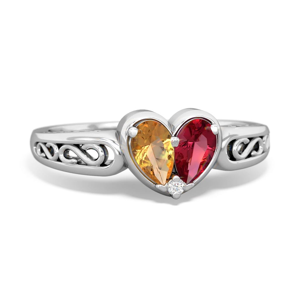 Citrine Filligree 'One Heart' 14K White Gold ring R5070