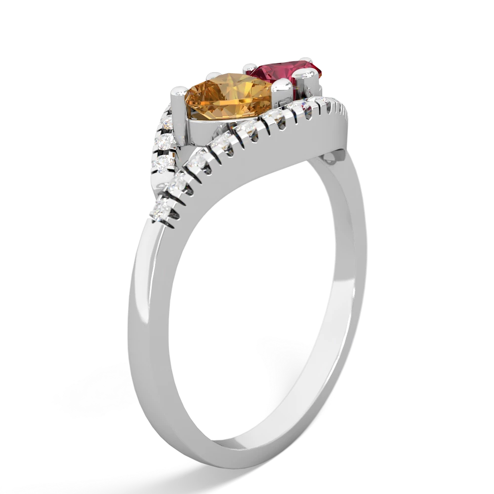 Citrine Mother And Child 14K White Gold ring R3010