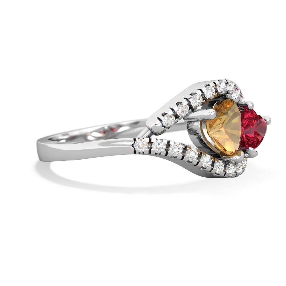 Citrine Mother And Child 14K White Gold ring R3010