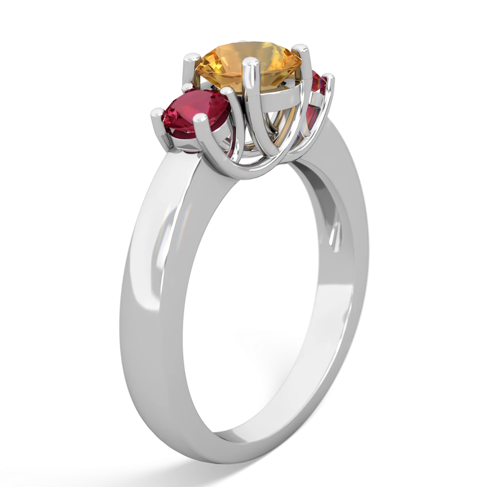 Citrine Three Stone Round Trellis 14K White Gold ring R4018