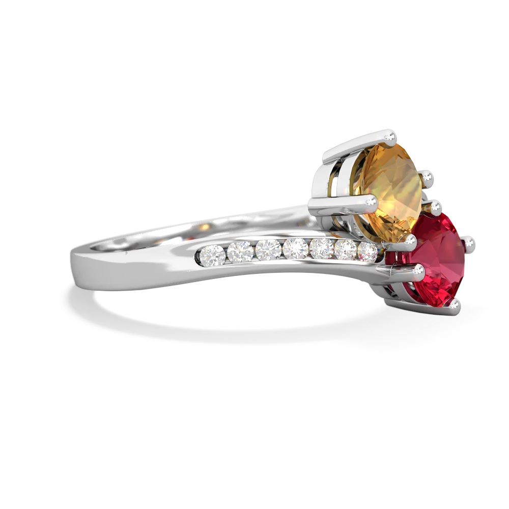 Citrine Channel Set Two Stone 14K White Gold ring R5303