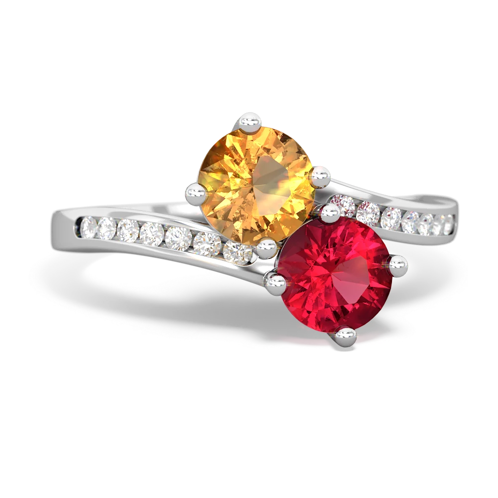 Citrine Channel Set Two Stone 14K White Gold ring R5303