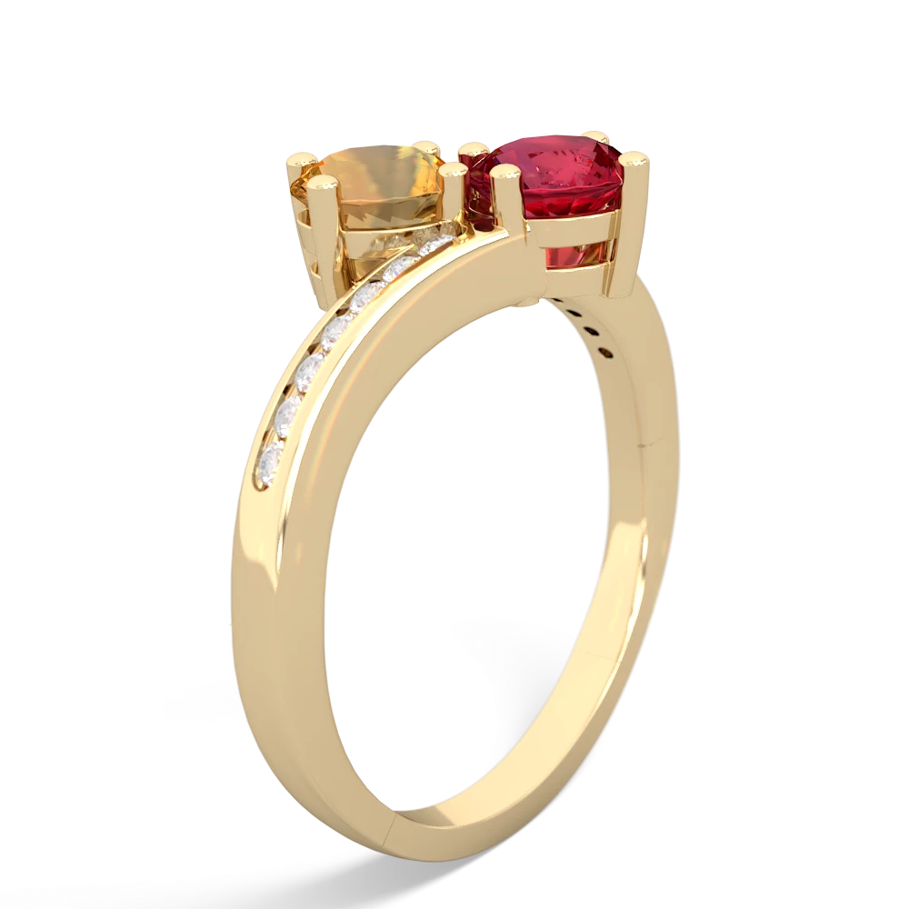 Citrine Channel Set Two Stone 14K Yellow Gold ring R5303