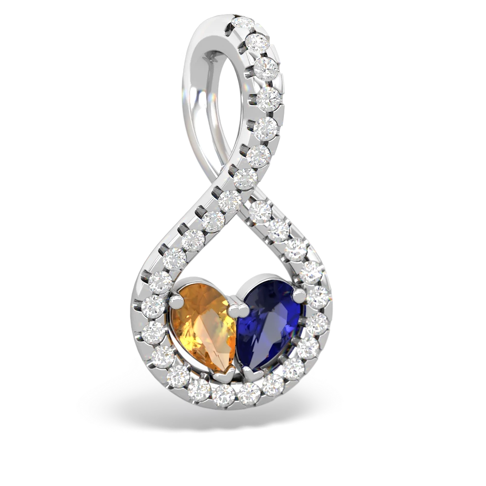 Citrine Pave Twist 'One Heart' 14K White Gold pendant P5360