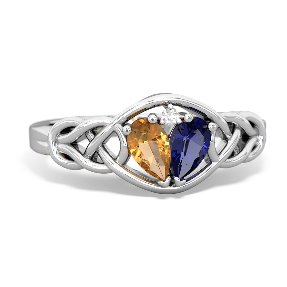 Citrine Celtic Love Knot 14K White Gold ring R5420