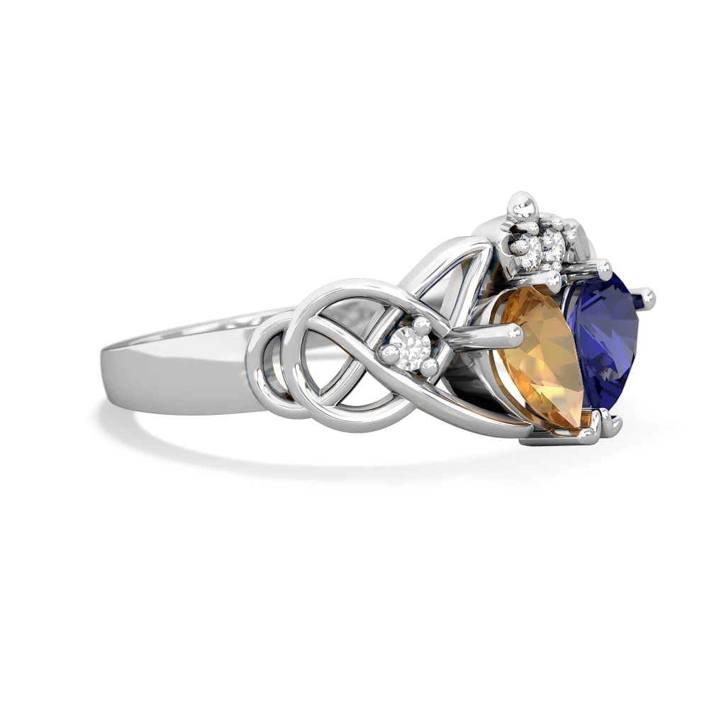 Citrine 'One Heart' Celtic Knot Claddagh 14K White Gold ring R5322