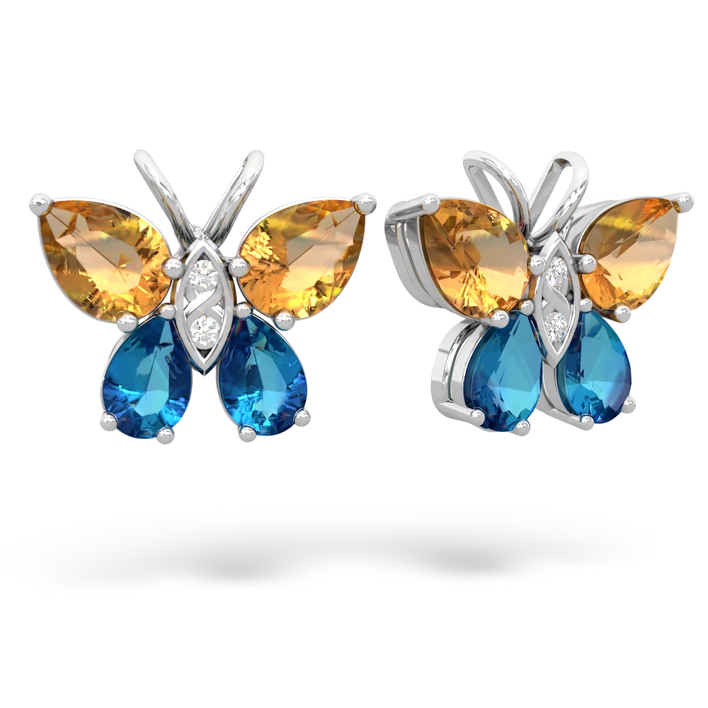 Citrine Butterfly 14K White Gold earrings E2215