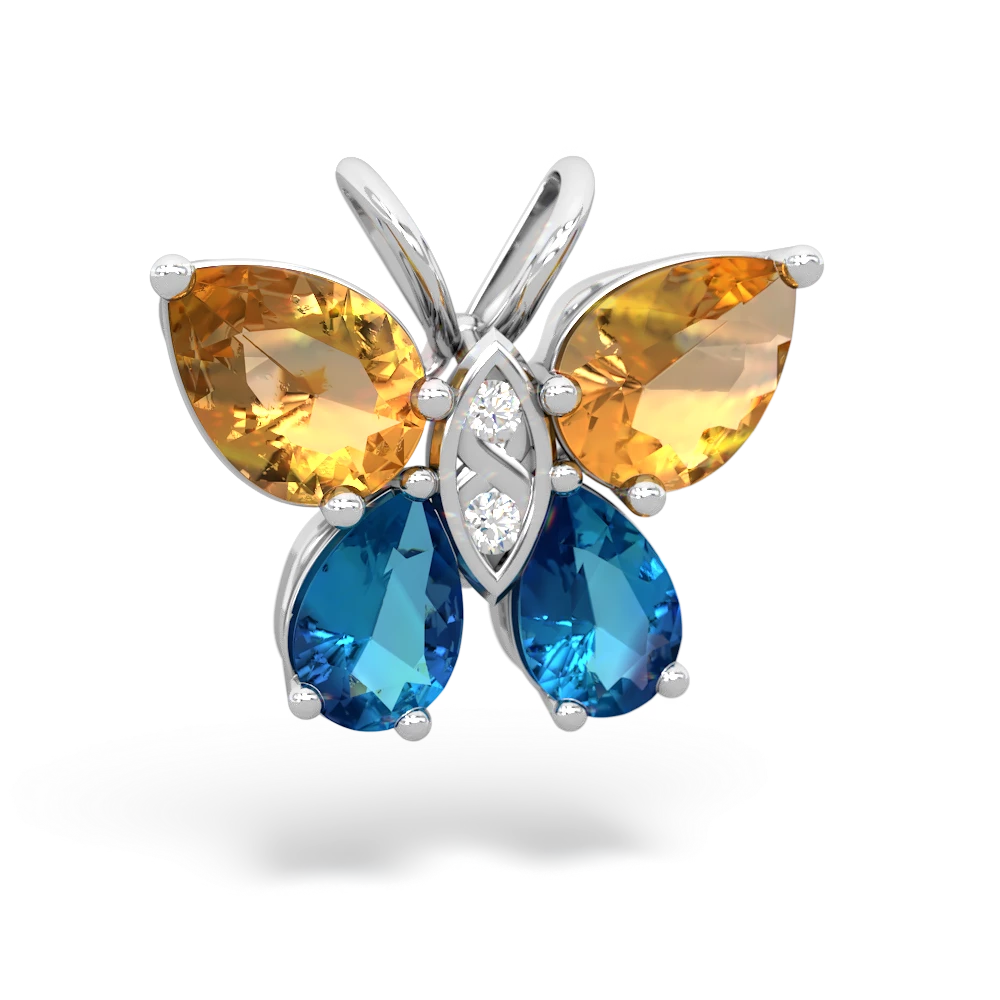 Citrine Butterfly 14K White Gold pendant P2215