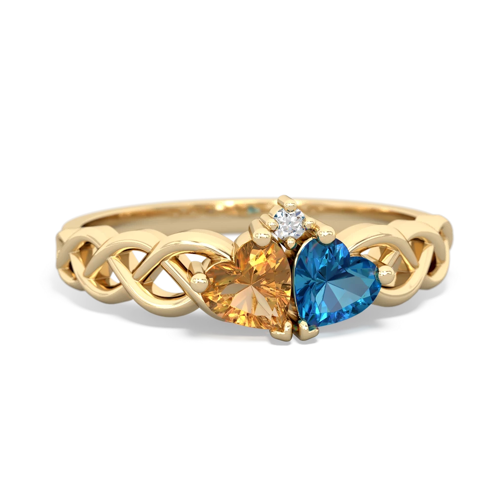 Citrine Heart To Heart Braid 14K Yellow Gold ring R5870