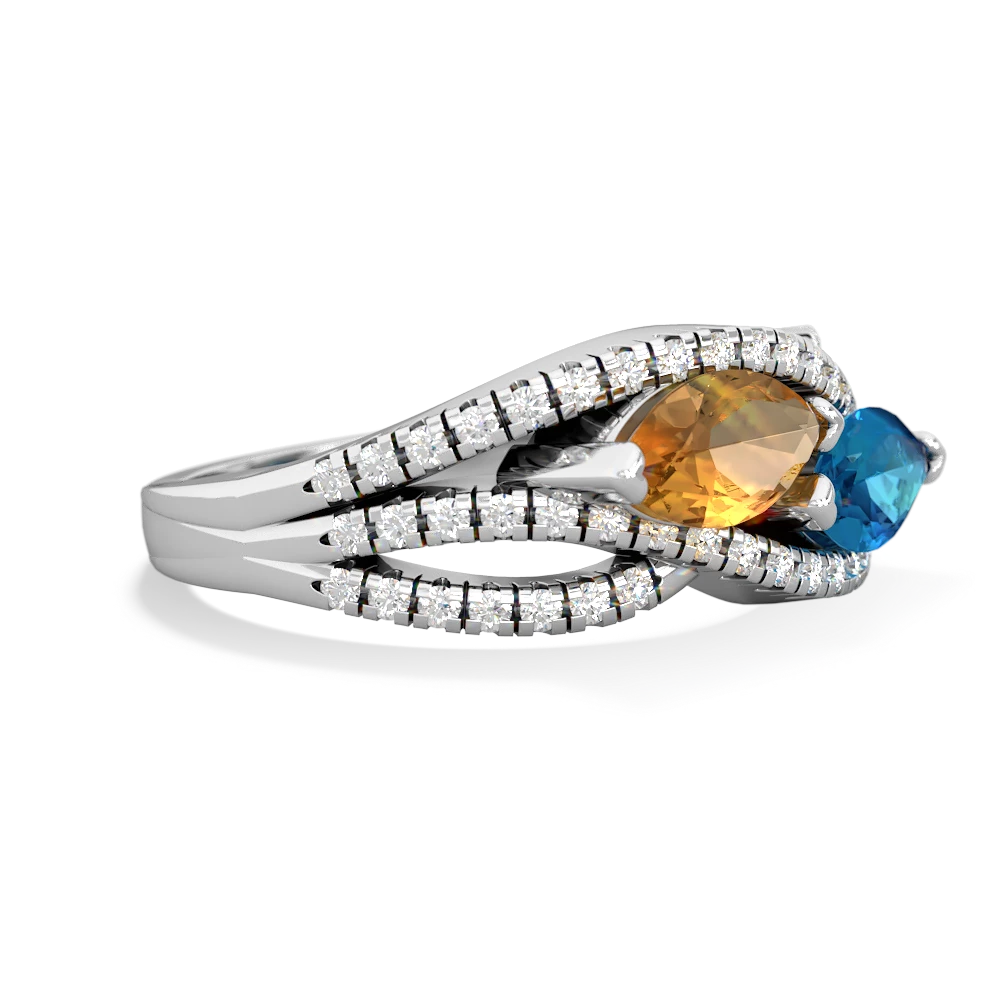 Citrine Diamond Rivers 14K White Gold ring R3070