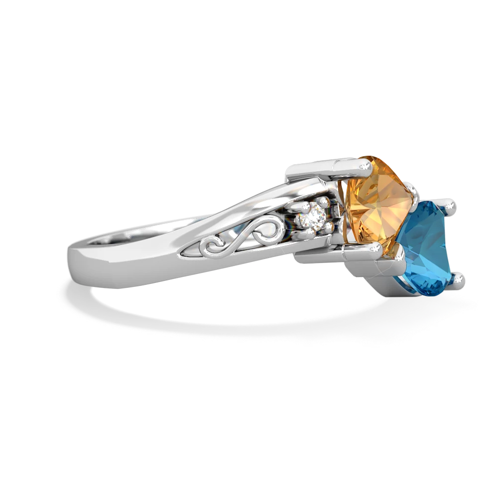 Citrine Snuggling Hearts 14K White Gold ring R2178