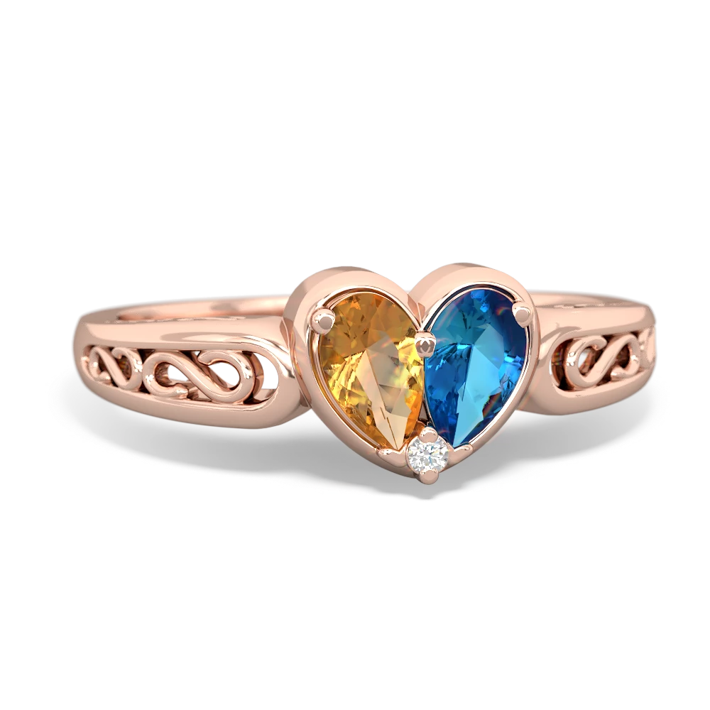 Citrine Filligree 'One Heart' 14K Rose Gold ring R5070