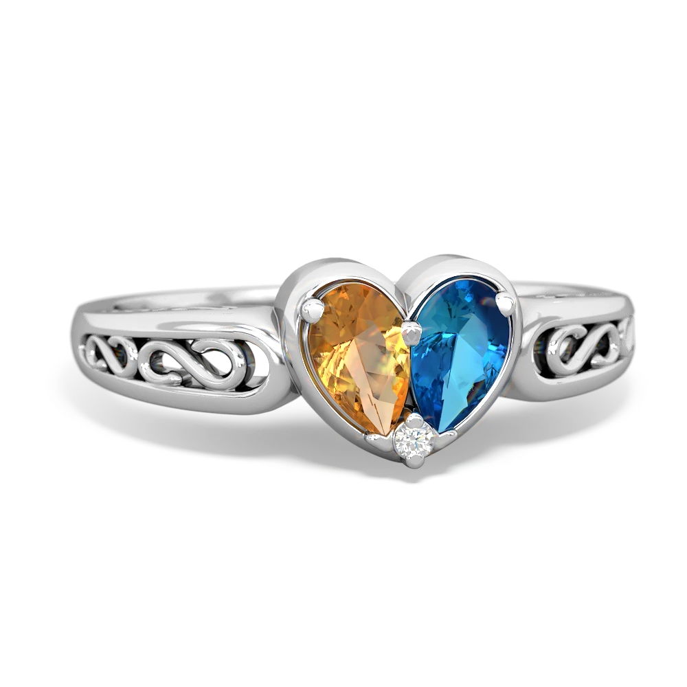 Citrine Filligree 'One Heart' 14K White Gold ring R5070