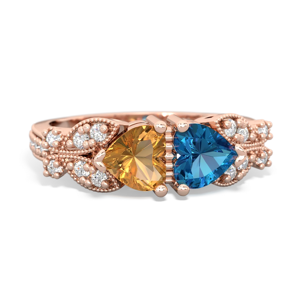 Citrine Diamond Butterflies 14K Rose Gold ring R5601