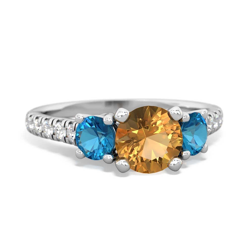 Citrine Pave Trellis 14K White Gold ring R5500