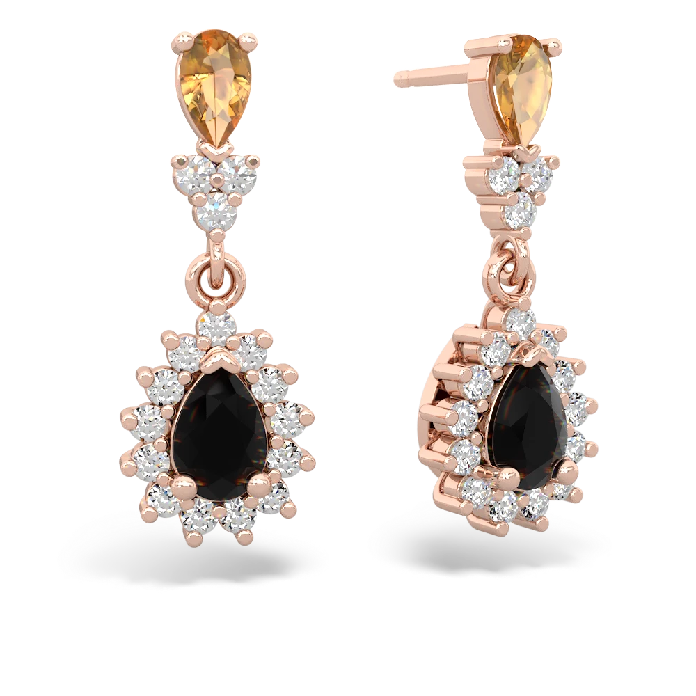 Citrine Halo Pear Dangle 14K Rose Gold earrings E1882