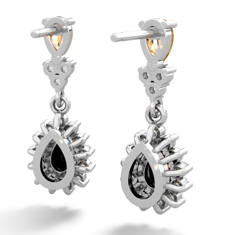 Citrine Halo Pear Dangle 14K White Gold earrings E1882