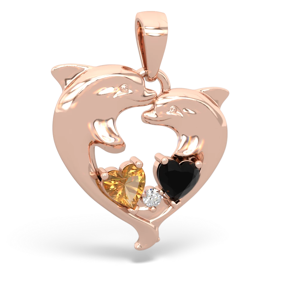 Citrine Dolphin Heart 14K Rose Gold pendant P5820