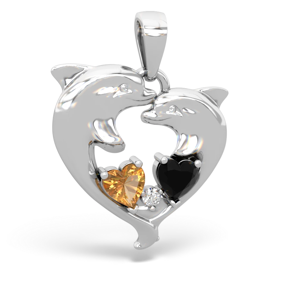 Citrine Dolphin Heart 14K White Gold pendant P5820