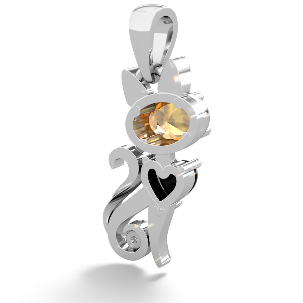 Citrine Kitten 14K White Gold pendant P5780