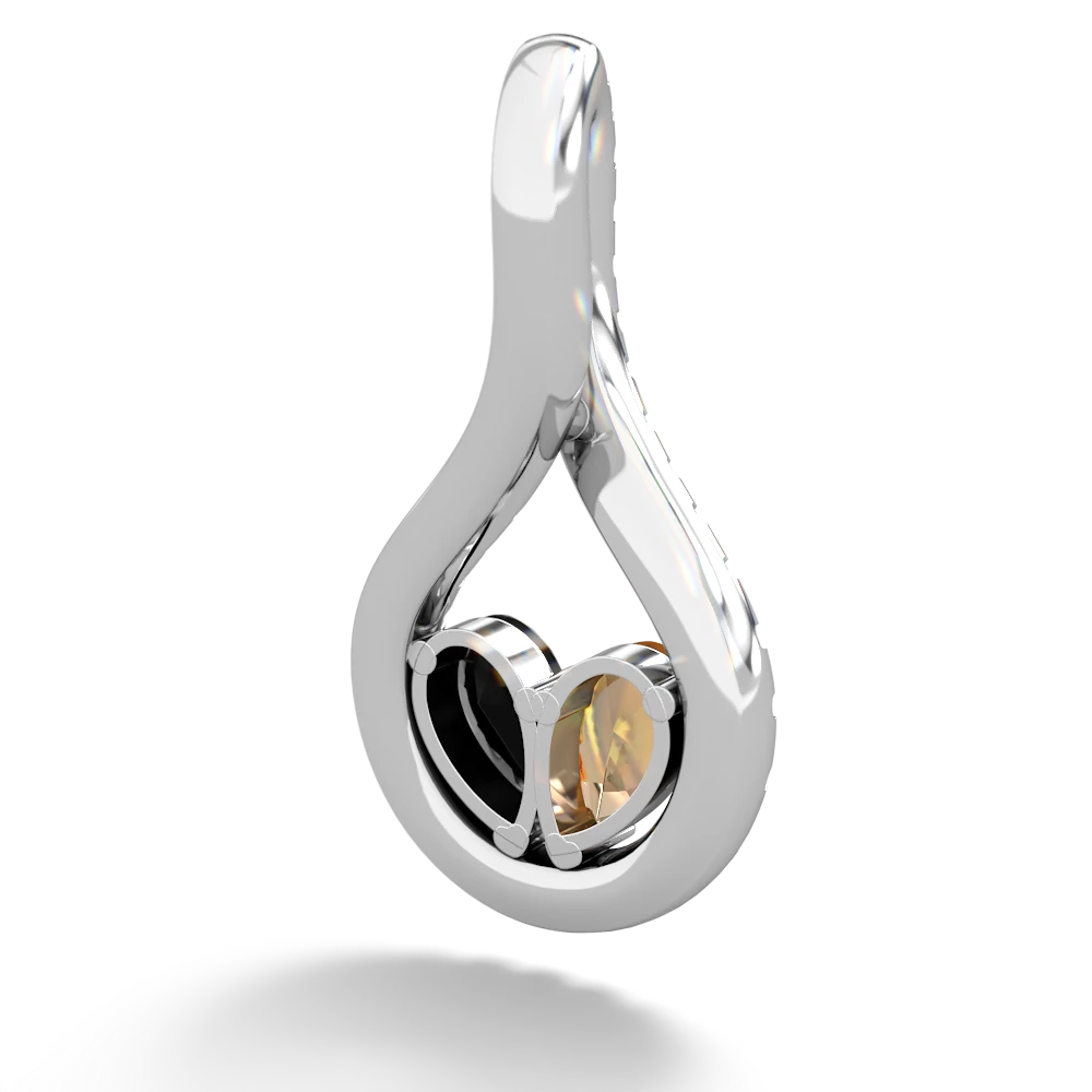 Citrine Pave Twist 'One Heart' 14K White Gold pendant P5360