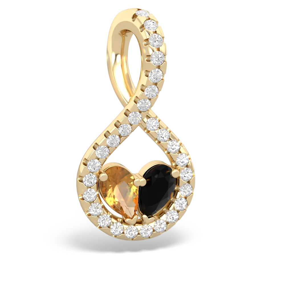 Citrine Pave Twist 'One Heart' 14K Yellow Gold pendant P5360