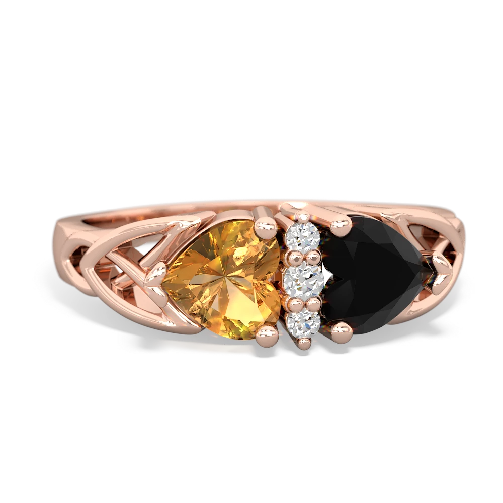 Citrine Celtic Knot Double Heart 14K Rose Gold ring R5040