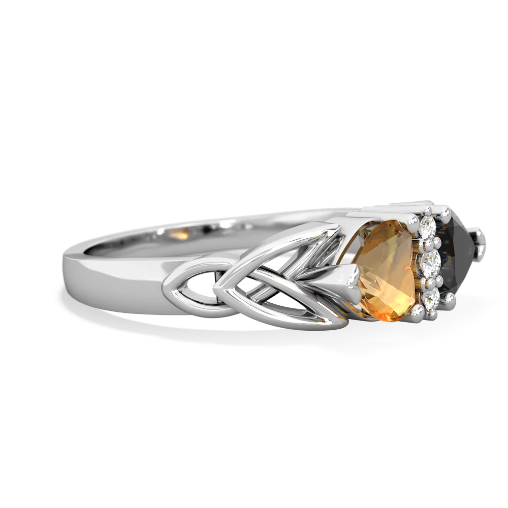 Citrine Celtic Knot Double Heart 14K White Gold ring R5040