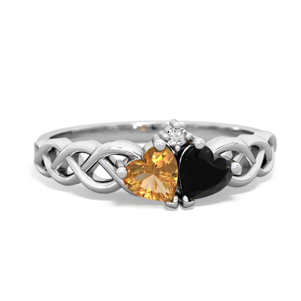 Citrine Heart To Heart Braid 14K White Gold ring R5870