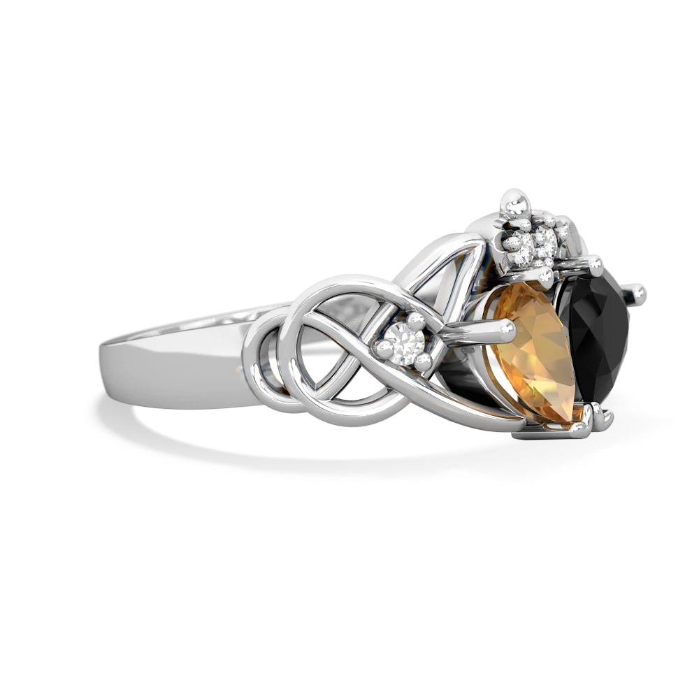 Citrine 'One Heart' Celtic Knot Claddagh 14K White Gold ring R5322