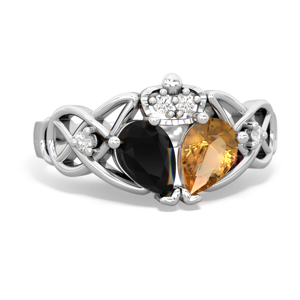 Citrine 'One Heart' Celtic Knot Claddagh 14K White Gold ring R5322