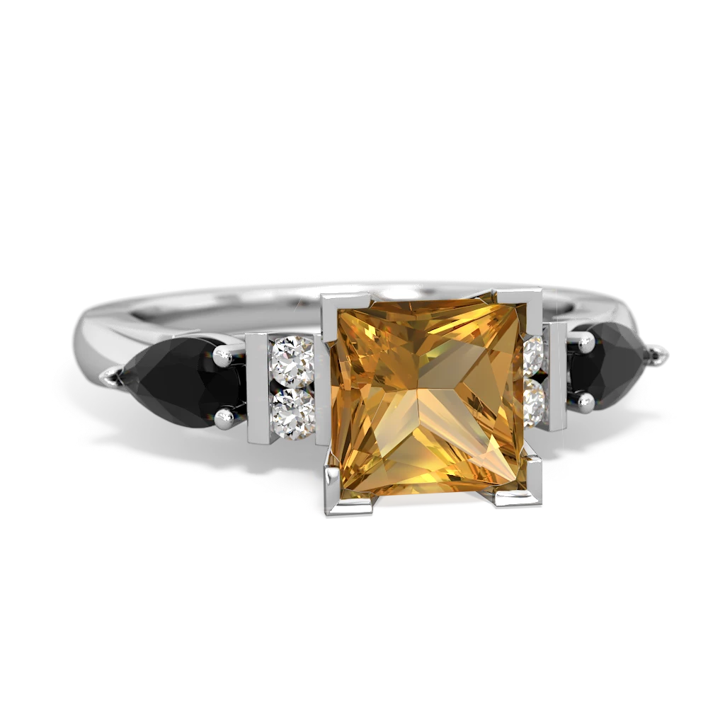 Citrine 6Mm Princess Eternal Embrace Engagement 14K White Gold ring C2002