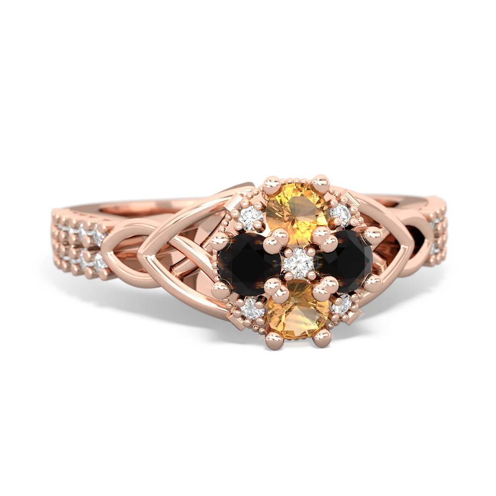 Citrine Celtic Knot Cluster Engagement 14K Rose Gold ring R26443RD