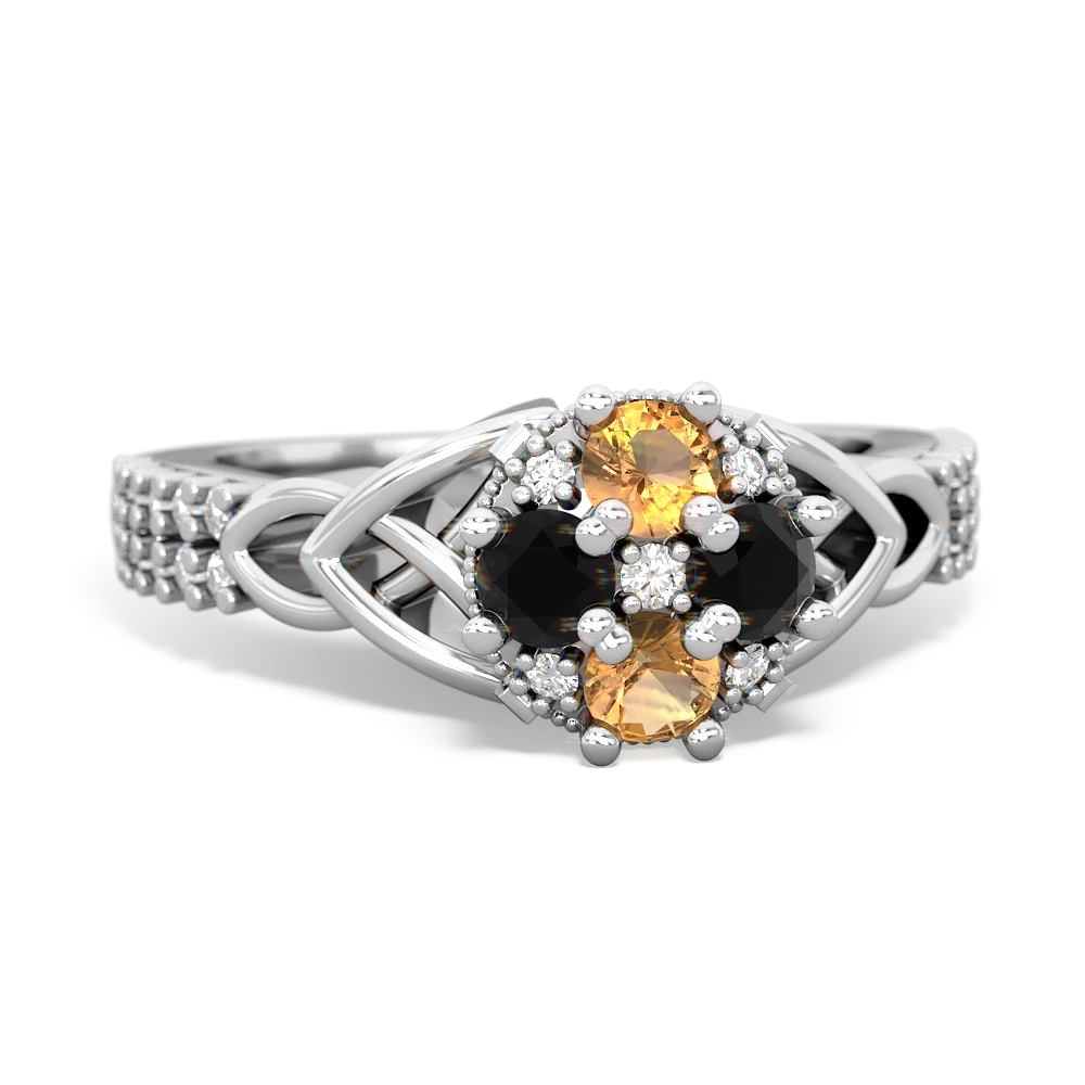 Citrine Celtic Knot Cluster Engagement 14K White Gold ring R26443RD