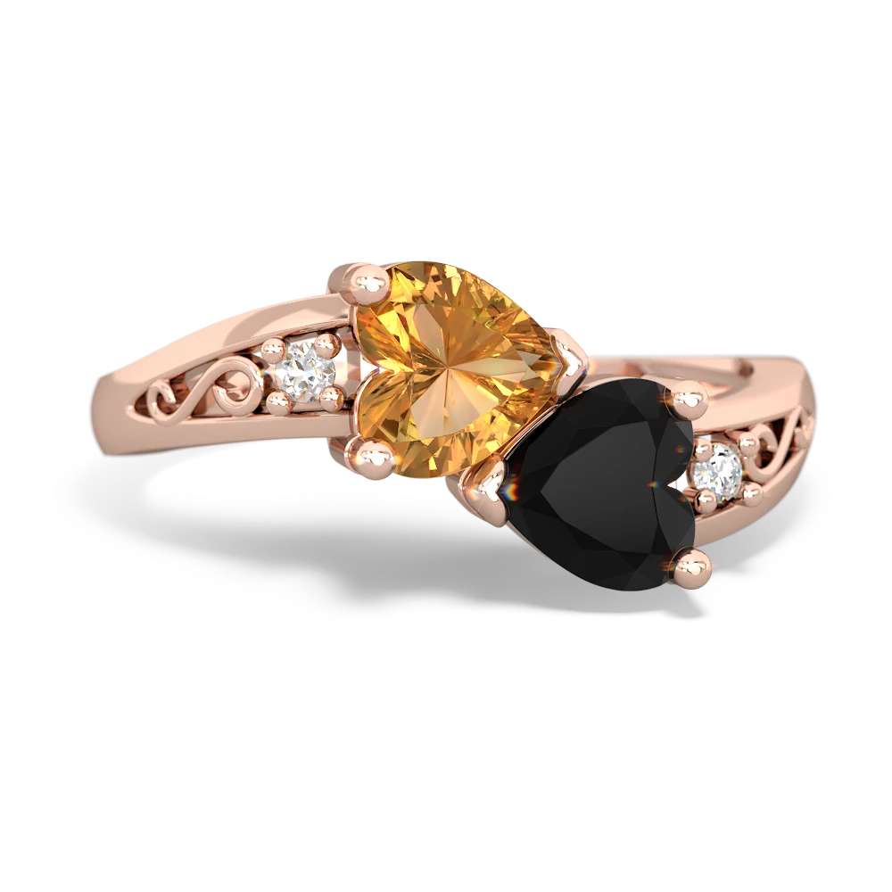 Citrine Snuggling Hearts 14K Rose Gold ring R2178