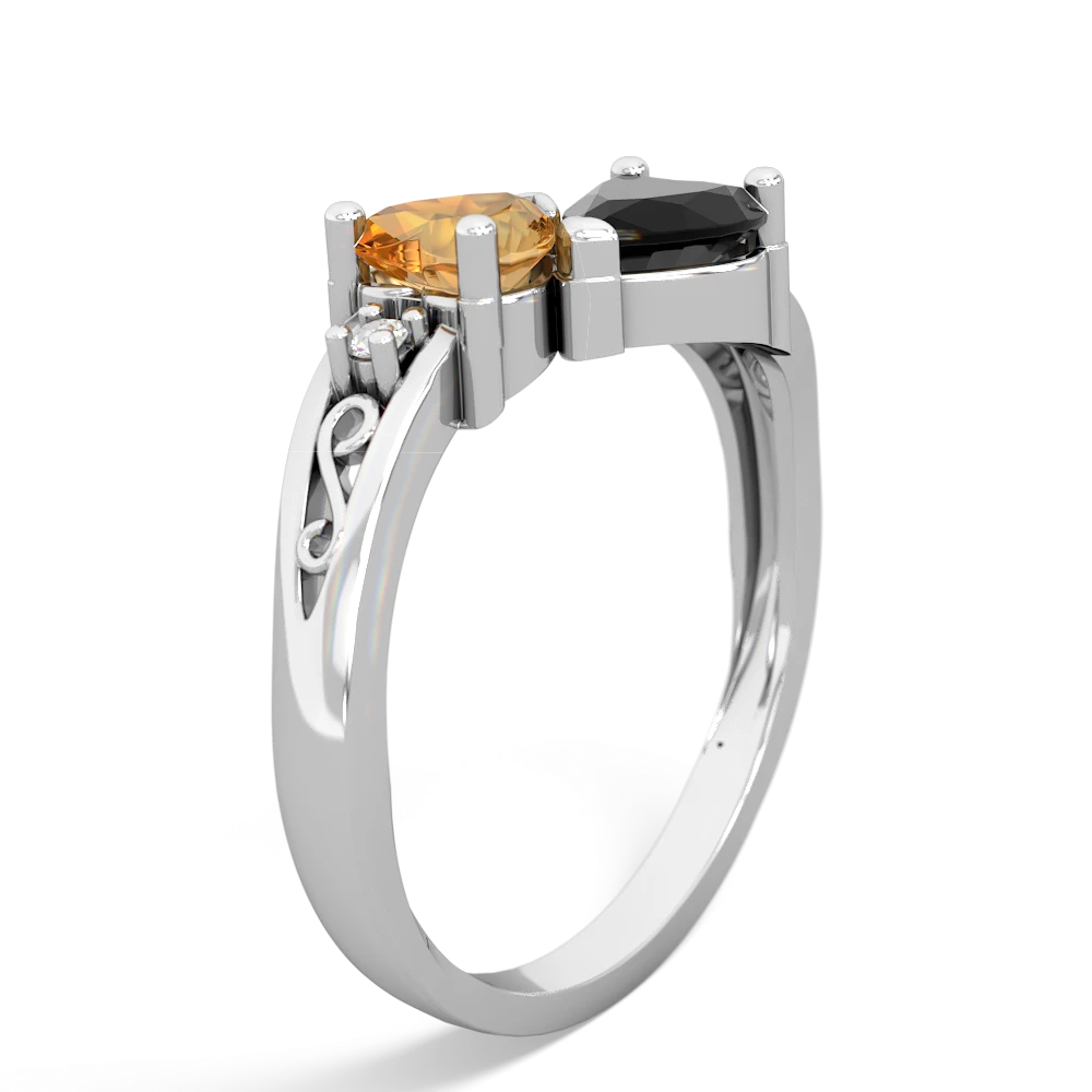 Citrine Snuggling Hearts 14K White Gold ring R2178