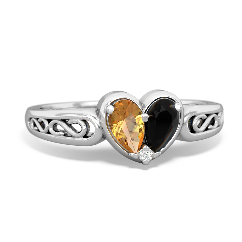 Citrine Filligree 'One Heart' 14K White Gold ring R5070