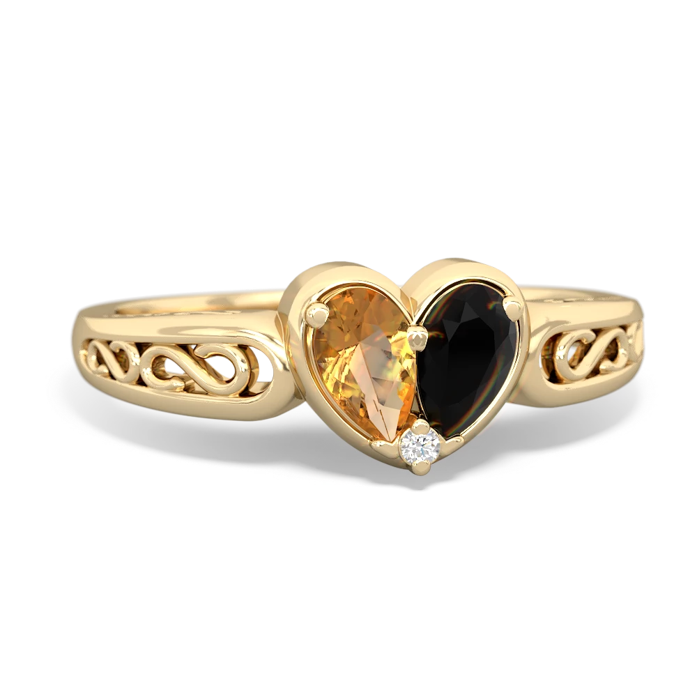 Citrine Filligree 'One Heart' 14K Yellow Gold ring R5070