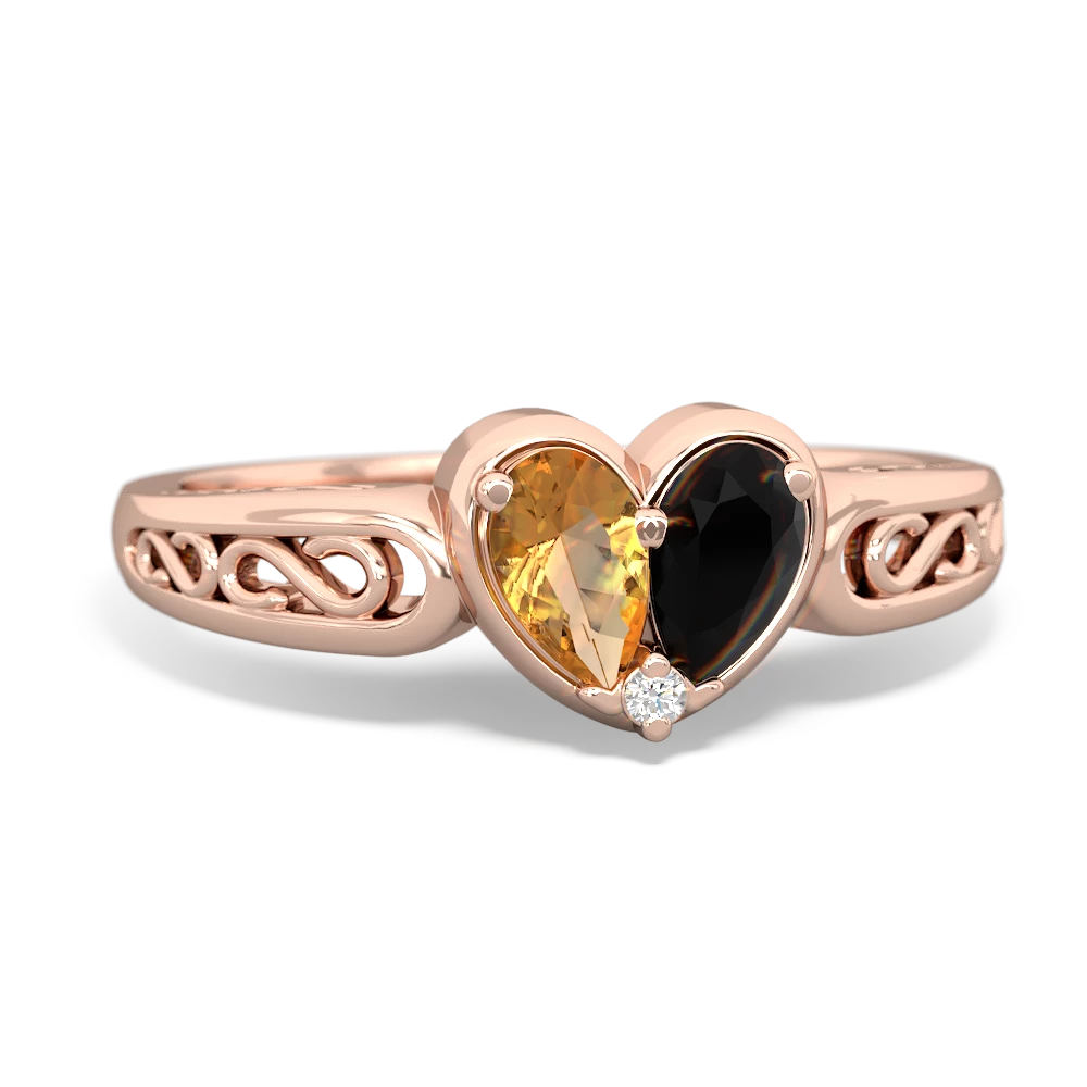 Citrine Filligree 'One Heart' 14K Rose Gold ring R5070