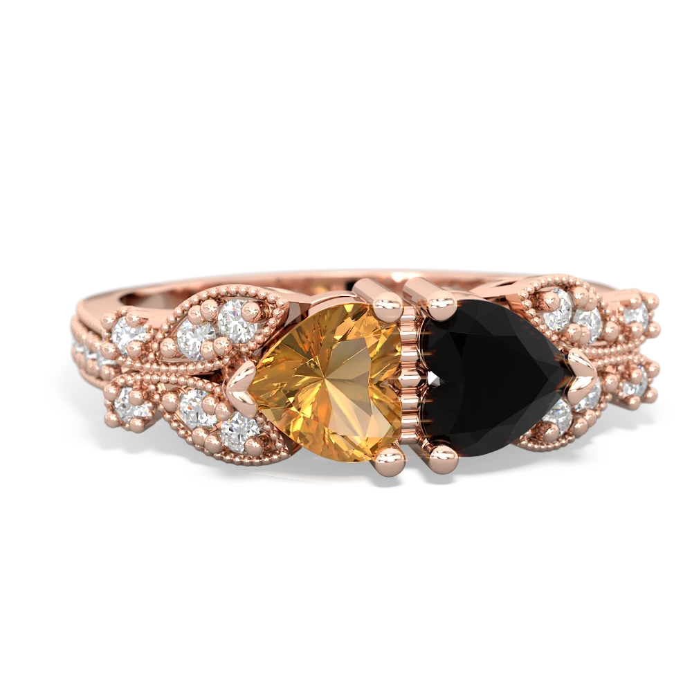 Citrine Diamond Butterflies 14K Rose Gold ring R5601