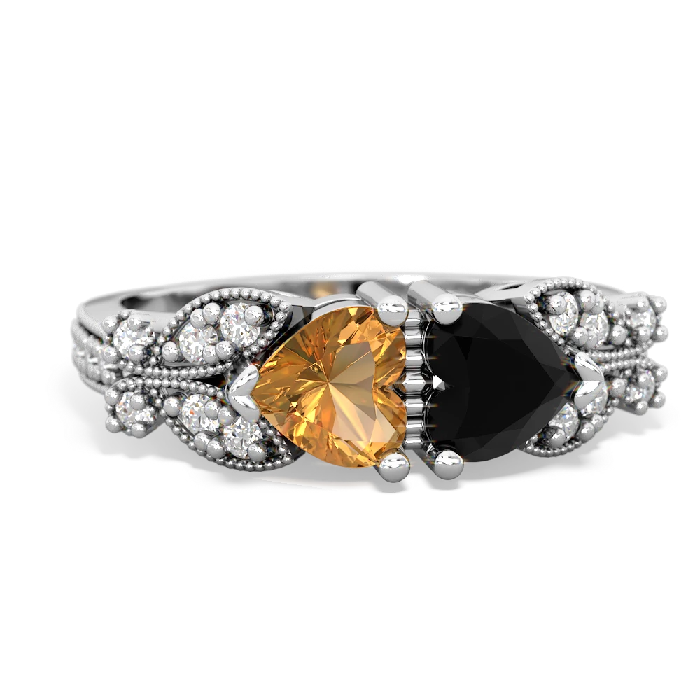 Citrine Diamond Butterflies 14K White Gold ring R5601