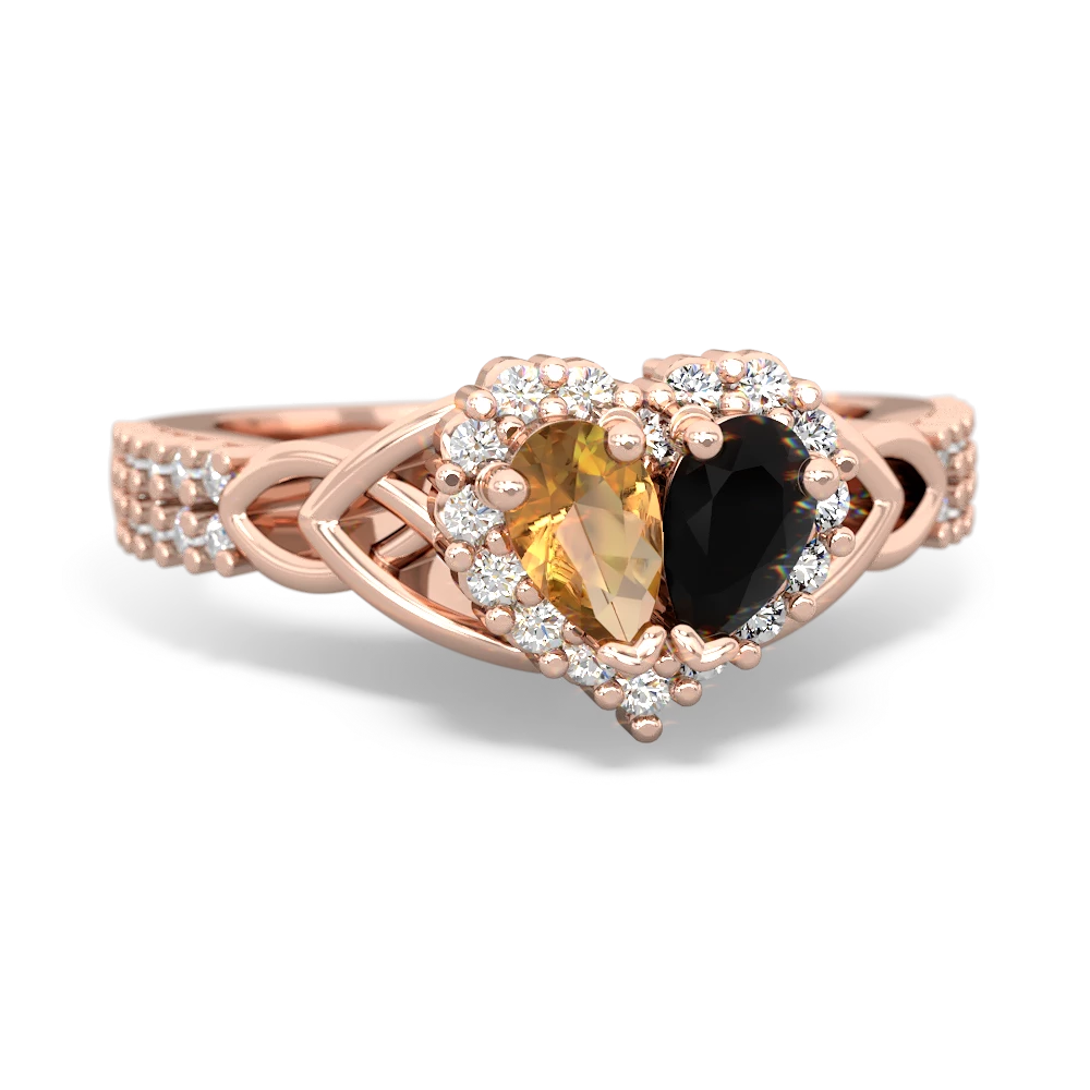 Citrine Celtic Knot Two Hearts As One 14K Rose Gold ring R2644HRT