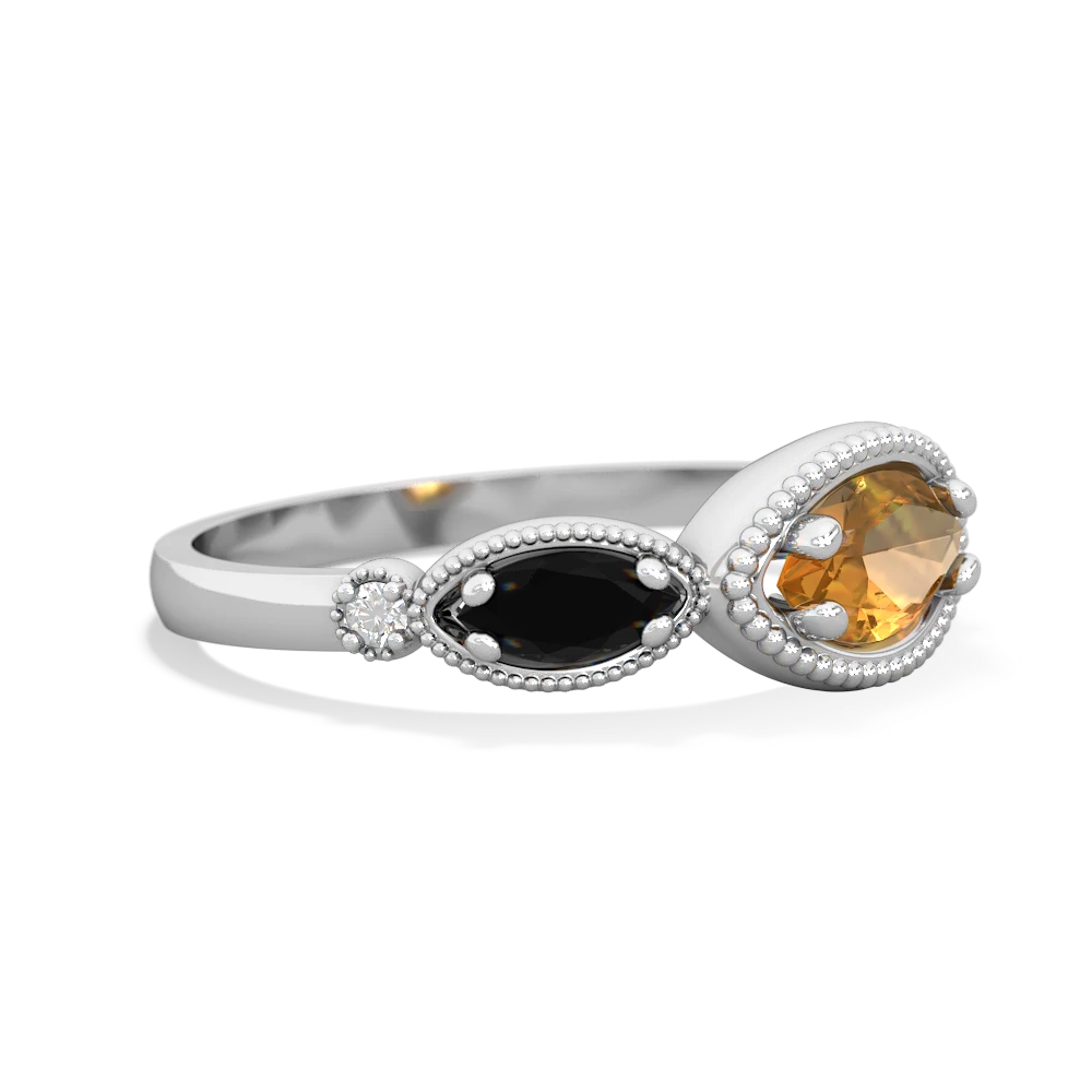 Citrine Milgrain Marquise 14K White Gold ring R5700