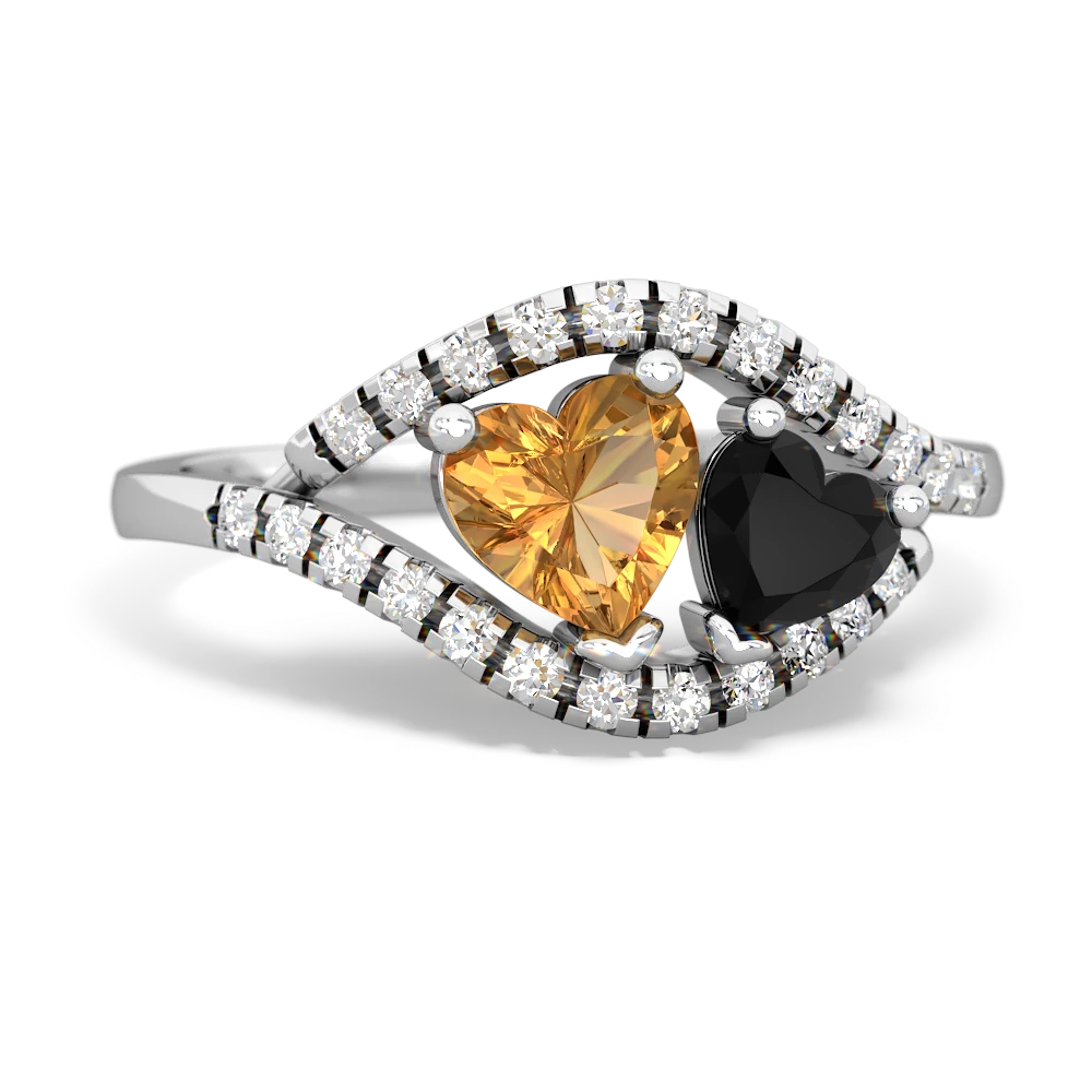 Citrine Mother And Child 14K White Gold ring R3010